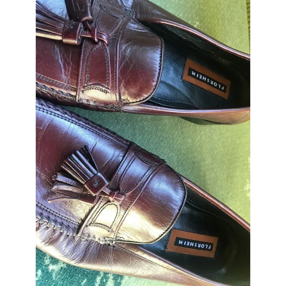 9 D Florsheim Carlo Wine Tassel Loafers Men’s Vintage Shoes Calf Skin